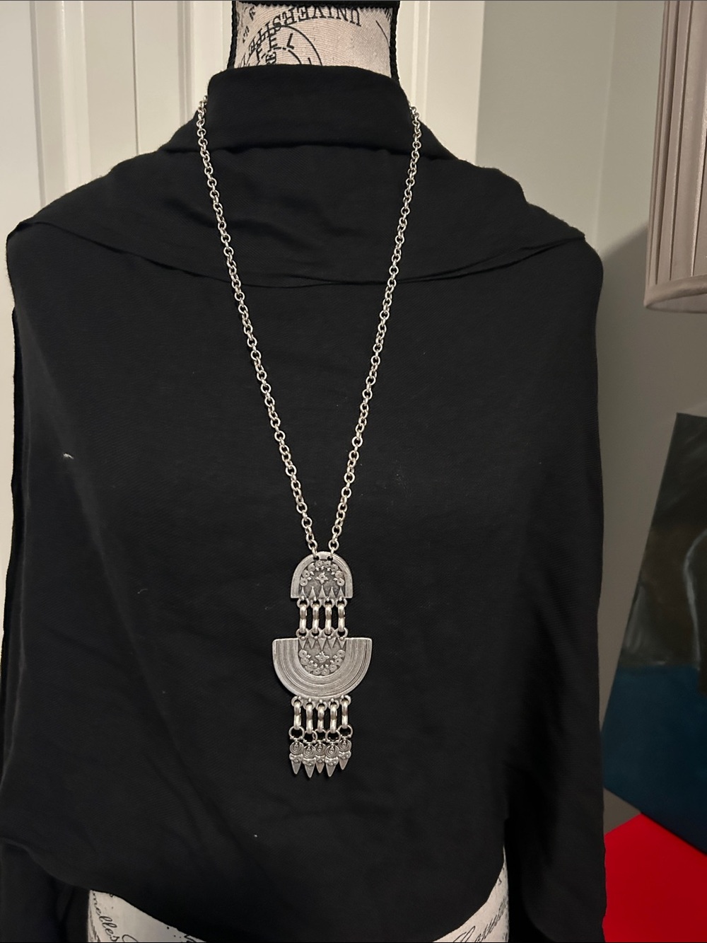 NWT Silver-Tone Plated Over Pewter Bohemian Drop Pendant Necklace